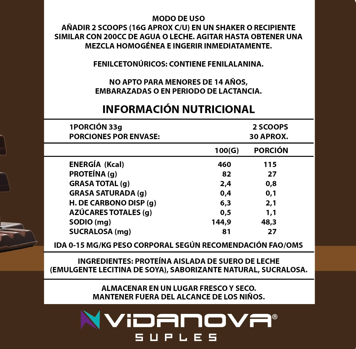 Proteína ISO Whey Vidanova sabor Chocolate (1 kg)